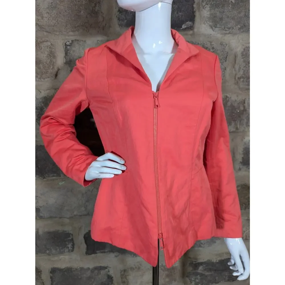 Lafayette 148 Jacket Woman's 6 Orange Double Zipper Lined‎ Bright Outdoors